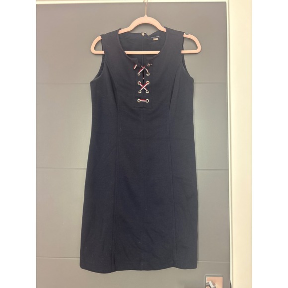 Tommy Hilfiger Navy Blue Sleeveless Sheath Dress Lace Up Detail Size 10 - Picture 1 of 6